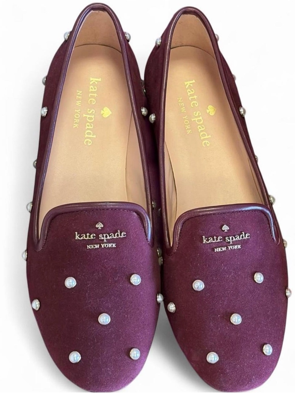 kate spade Burgundy Pearl-Accent Suede Loafers